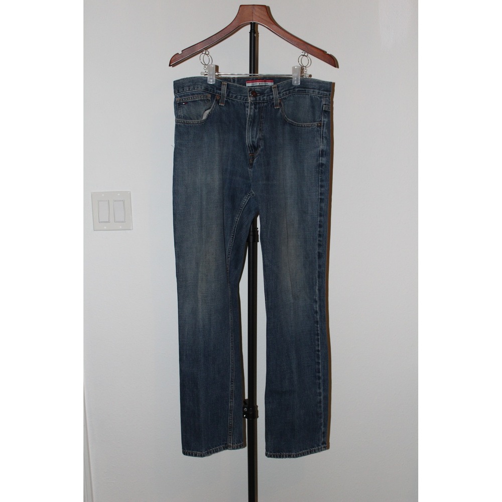 Tommy Hilfiger Mens Medium Wash Straight Leg Denim Jeans Blue 32x32 Rigid Cotton